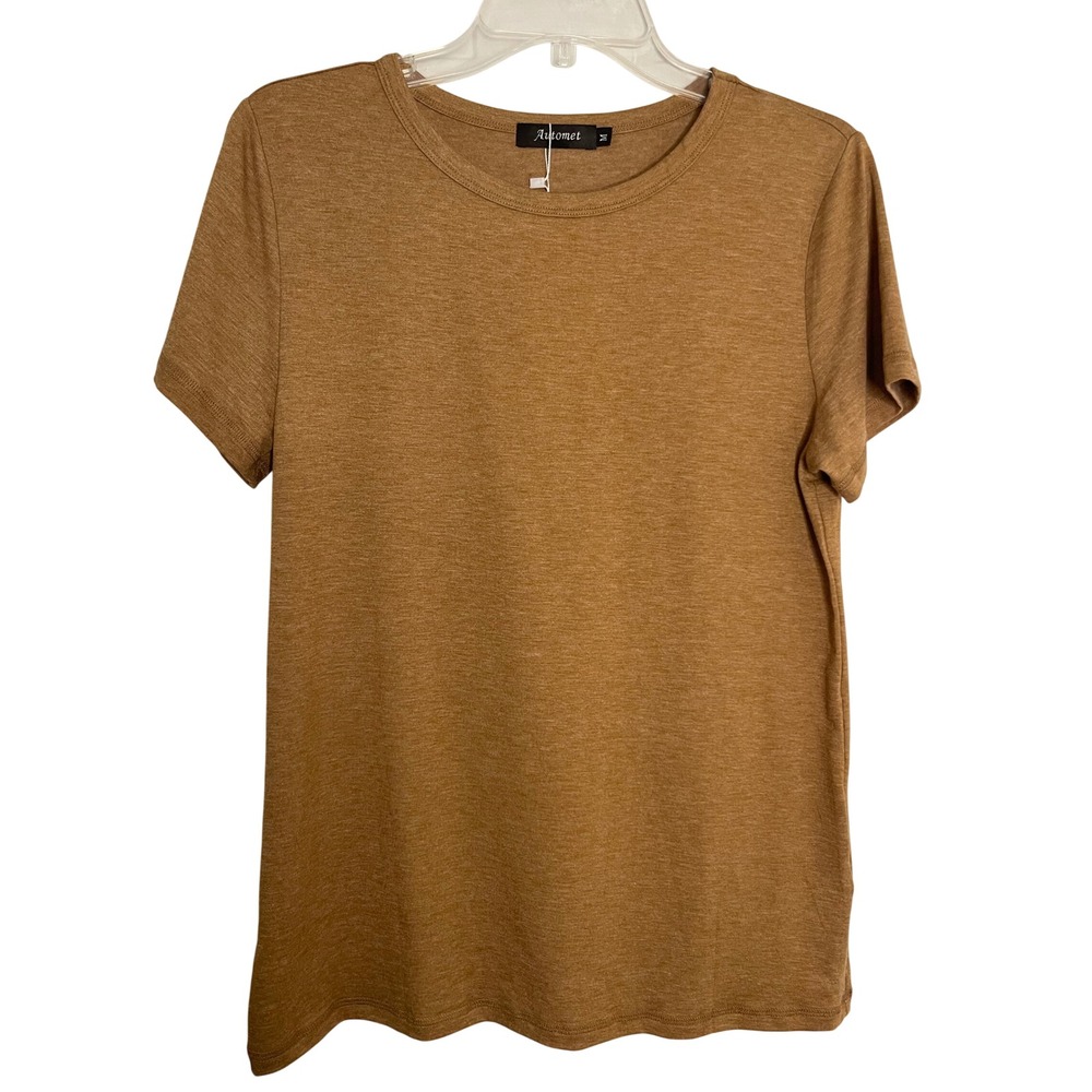 Automet Women's Medium Short Sleeve Crew Neck Tee Heather Brown NEW